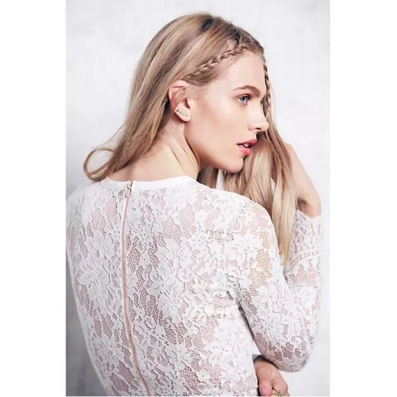 beaded lace wedding dress with plunging neckline Plunge Neckline Beaded Lace Fit & Flare Wedding Dress
